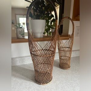 Set of 2 Vintage Wicker Wine Bottle Basket/Holder